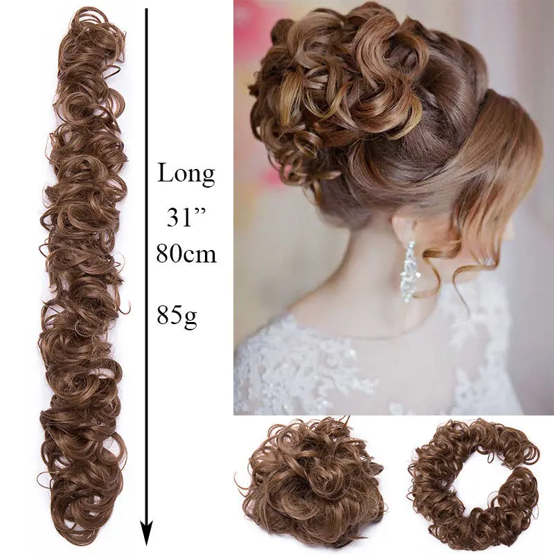 S-noilite 14 color Synthetic Messy Chignon Hair Rubber Band Hairpieces Hair Bun Updo Hair Extension Scrunchie Curly Chignon 85g