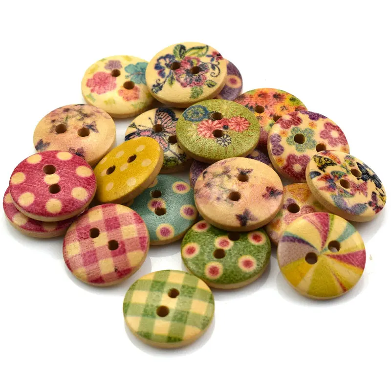 Boutons ronds en bois fleurs mixtes, 100 pièces, Cabochon à dos plat, artisanat Scrapbooking, Bouton en bois, accessoires de décoration, bricolage