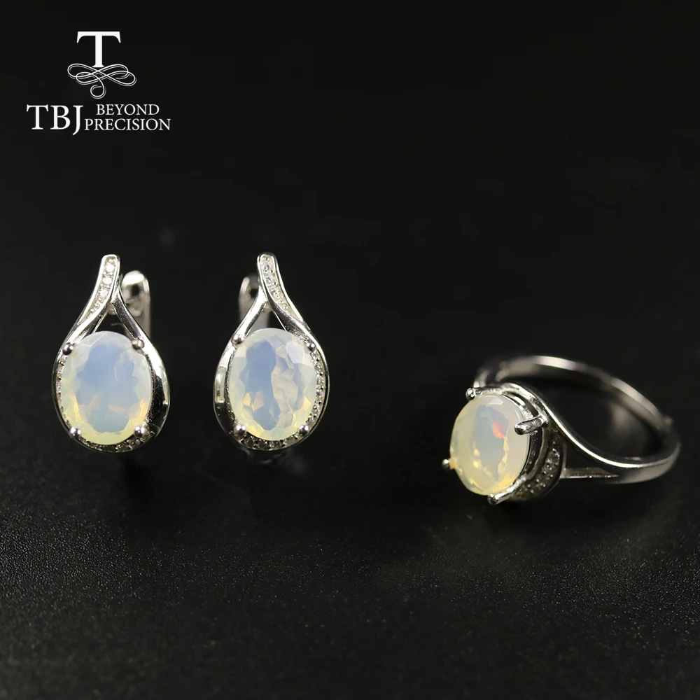 Natural Ethiopia Opal set,oval 8*10mm facet cut real opal gemstone earring ring for women 925 sterling silver fine jewelry  tbj