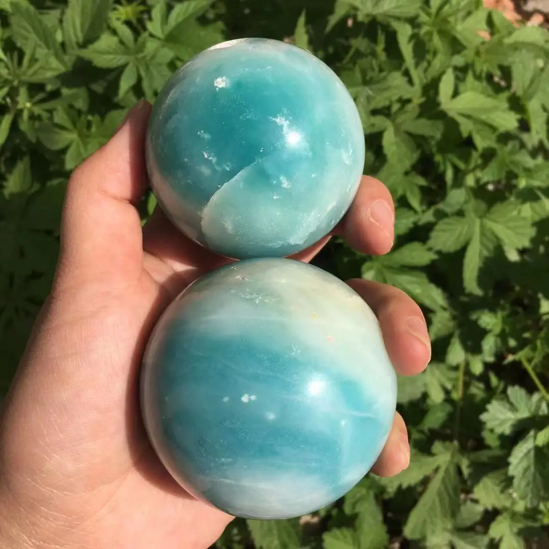 

Natural Sky Blue Gemstone Ball Caribbean Calcite Crystal Spheres Wedding Souvenirs For Decoration