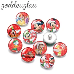 Disney Christmas style Mickey Minnie Princesses 10pcs Round photo glass 18mm snap buttons for 18mm snap bracelets jewelry