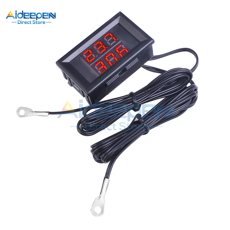 DC 4V-28V 0.28 inch Mini LED Dual Display Digital Temperature Sensor w/ NTC Waterproof Metal Probe Temperature Tester For Indoor