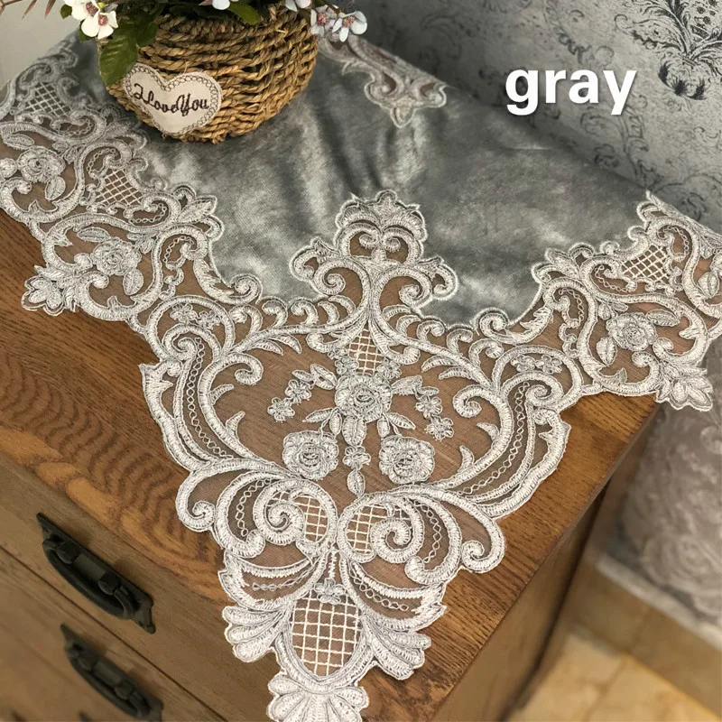 Luxury European Velvet Lace Embroidery Tablecloths Furniture Cover Cloth Balcony Coffee Round Table Mat Christmas Wedding Tapete