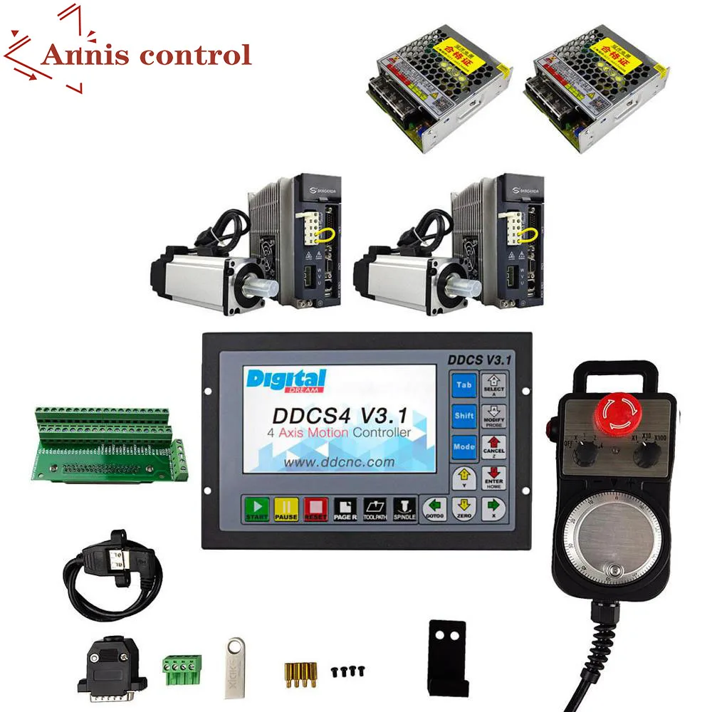 

ddcsv3.1 motion control system 4-axis CNC kit 750W servo motor kit with emergency stop electronic handwheel