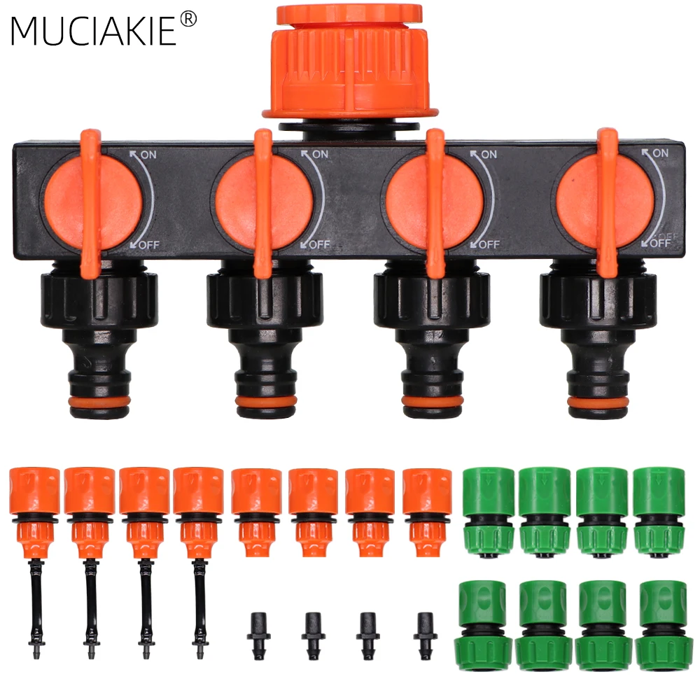 MUCIAKIE 4-Way Water Tap Splitter 1/2'' 3/4'' 1'' Female Inlet Garden Watering Tap Hose Adaptor w/ Individual Shut Off On Valve