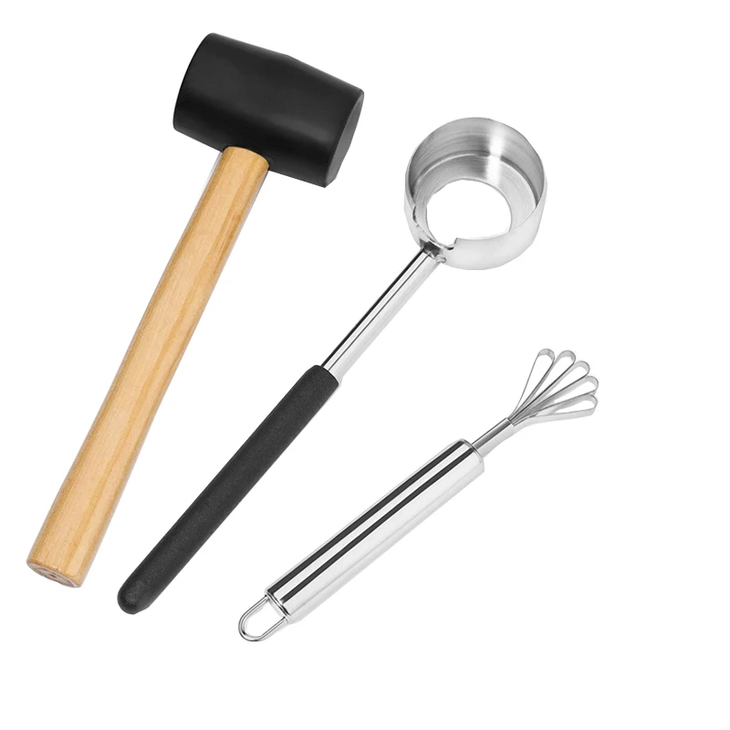 Coconut Opener Set Coconut Opening Tool + Rubber Hammer + Coconut Meat Removal Scraper, Safe & Easy To Open Coconut