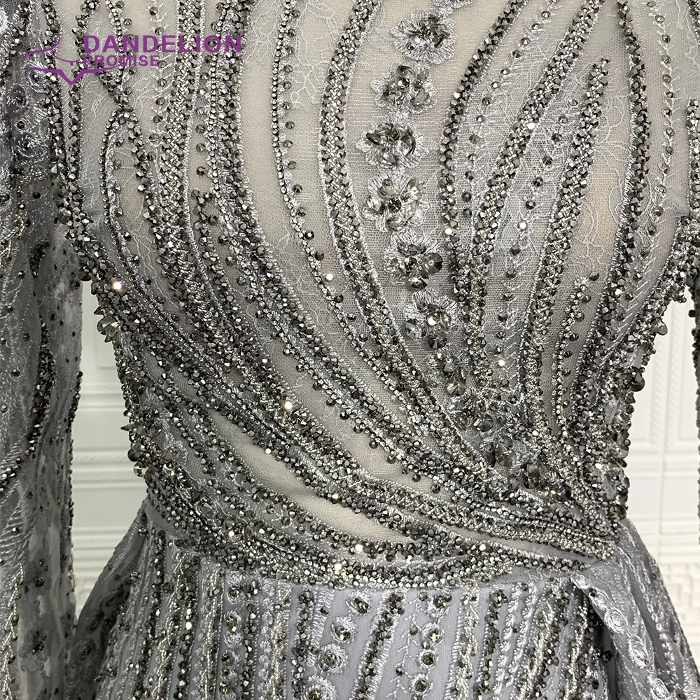 Dubai Long Sleeves Evening Dress For Women 2021 Mermaid Lace Boat Neck Crystal Handmade with Asymmetrical Cape Formal Party Gown