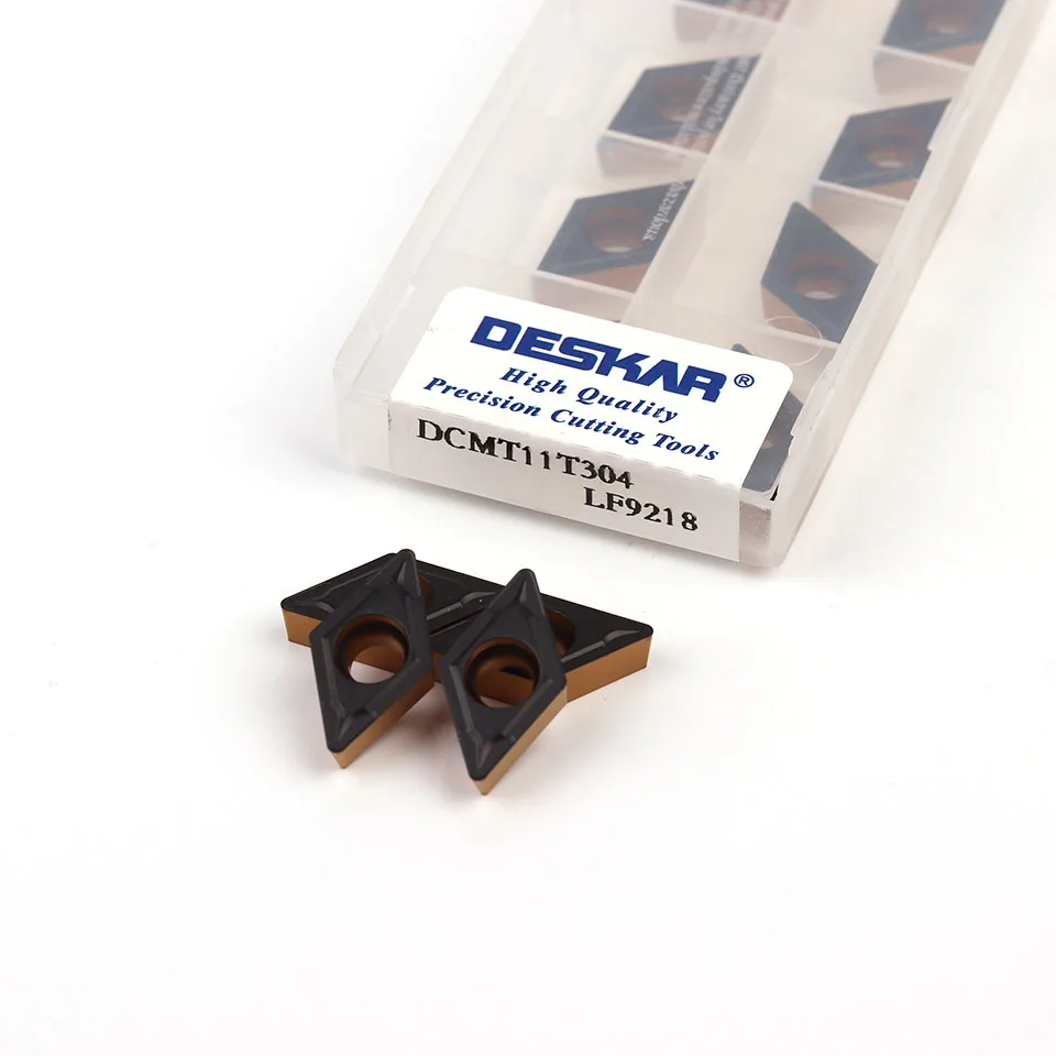 Imagem -02 - Deskar 100 Dcmt11t304 Lf9218 Dcmt11t308 Lf9218 Inserções de Carboneto de Duas Cores para Ferramentas de Torneamento Interno e Ferramenta de Torno Alta Qualidade