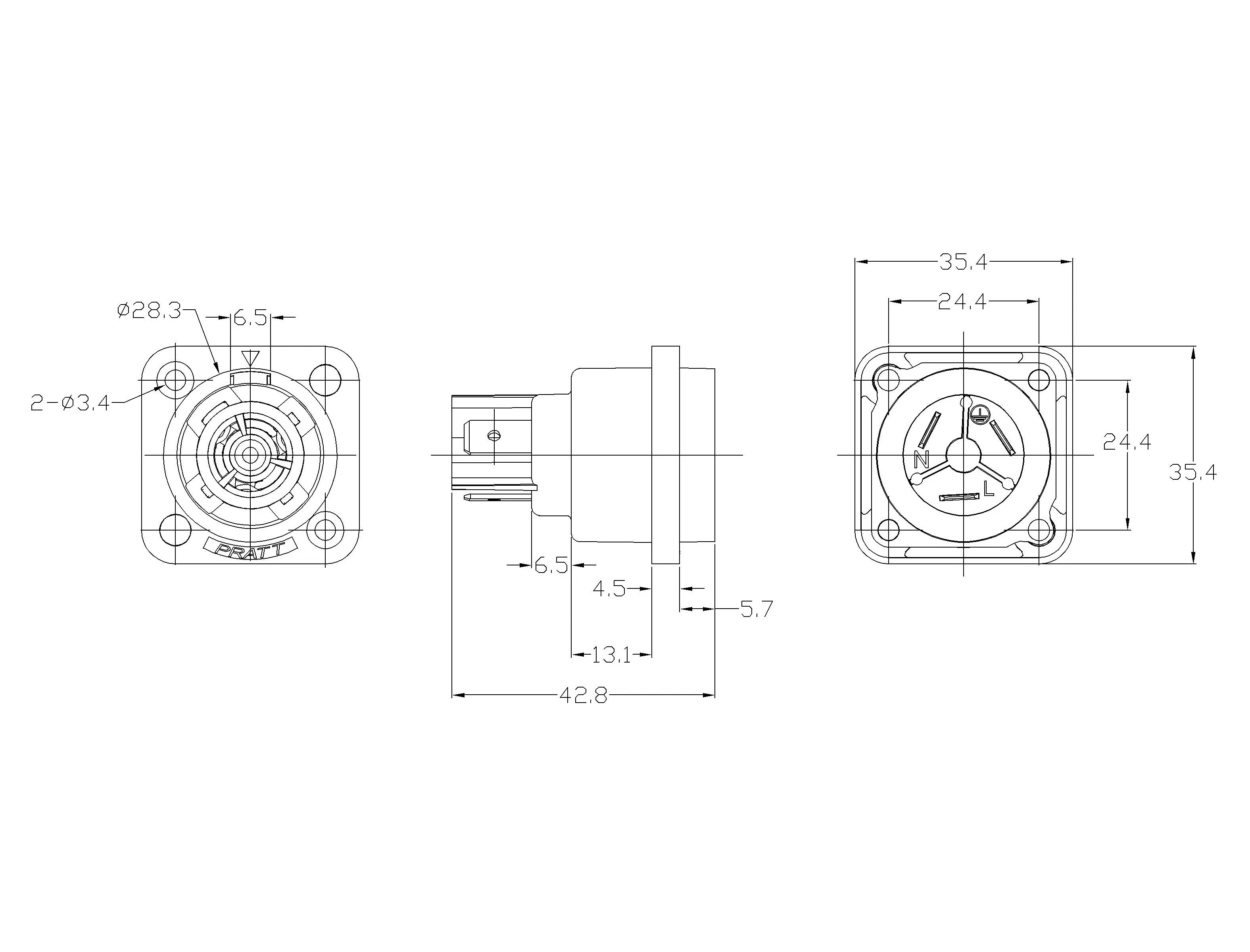 High quality 25pcs /lot NAC3FPX NAC3MPX Powercon 3-pol Recessed Connector Type D Load Power Connectors