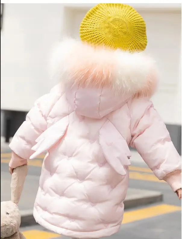 Children winter new thicken down jacket girls cute wing down coats kids big real fur collar tops children parker oufit ws1868