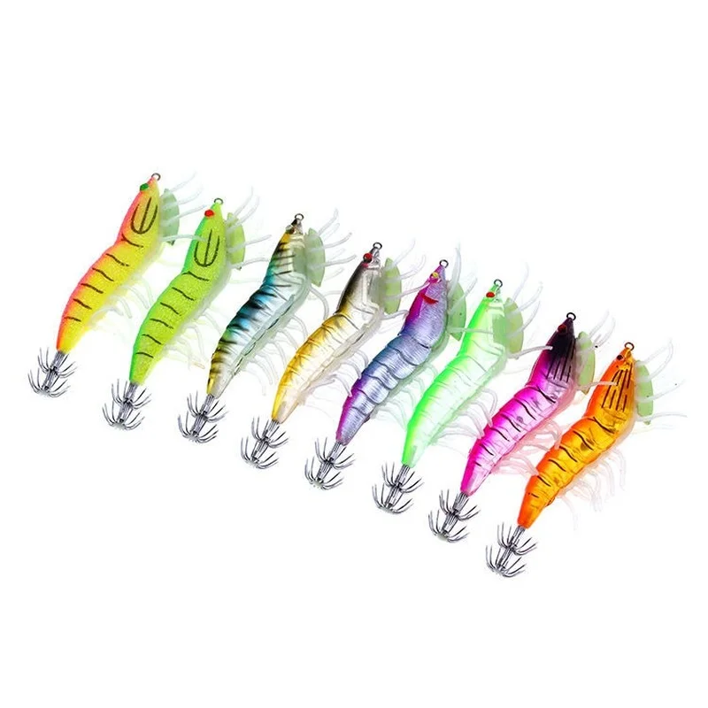 New Luminous Wood Shrimp Squid Hook Fishing Lure Soft Foot Shrimp Multi-Specification Set