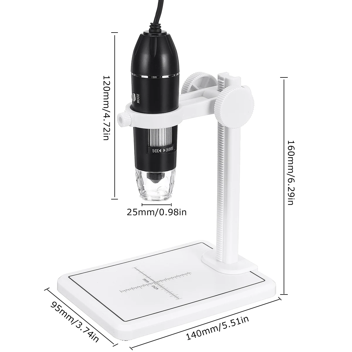 Microscopio Digital profesional USB, endoscopio electrónico con Zoom, cámara, lupa, adaptador de soporte de elevación, 1600X, 8 LED, 2MP