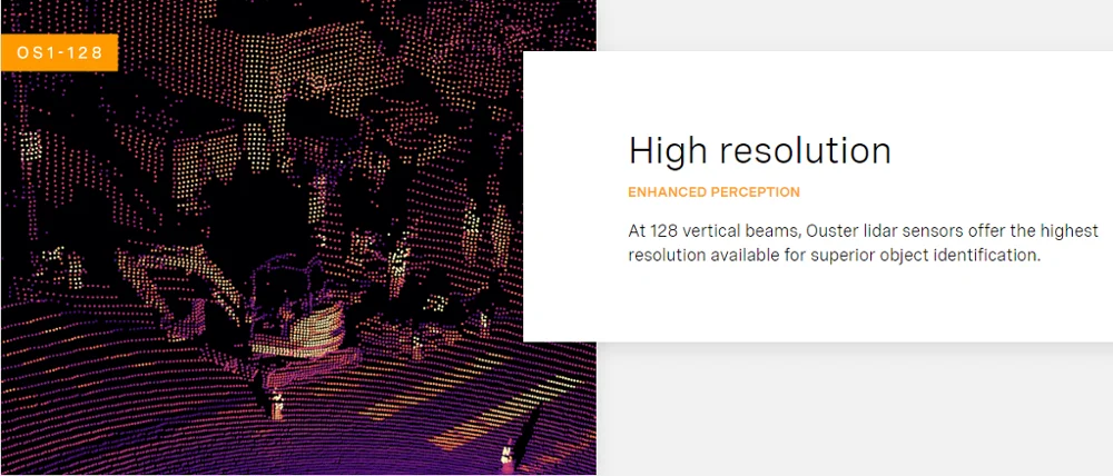 3D lidar Ouster Mid-Range High-Resolution Imaging Lidar  OS1 32/64 /128 lines for autonomous delivery Autonomous driving
