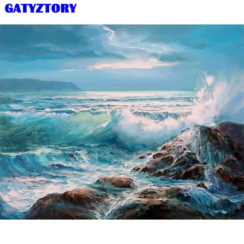 GATYZTORY Frame Wave Diy Painting By Numbers Wall Art Picture Canvas Painting Landscape Coloring By Numbers Gift For Home Decors