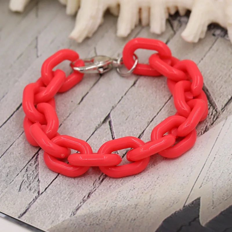 Women\'s Bracelets Boho Colorful Acrylic Ring Chain Bracelet Love Heart Lobster Clasp Female Girl Friends Gifts Jewelry Wholesale