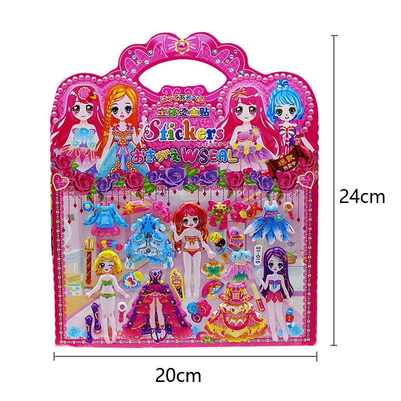 10 pz/lotto fai da te 3D Sticker Cute Princess Dress up Toy For Girl Cartoon Fashion Anime Kawaii Bubble Stickers giocattoli regalo di natale