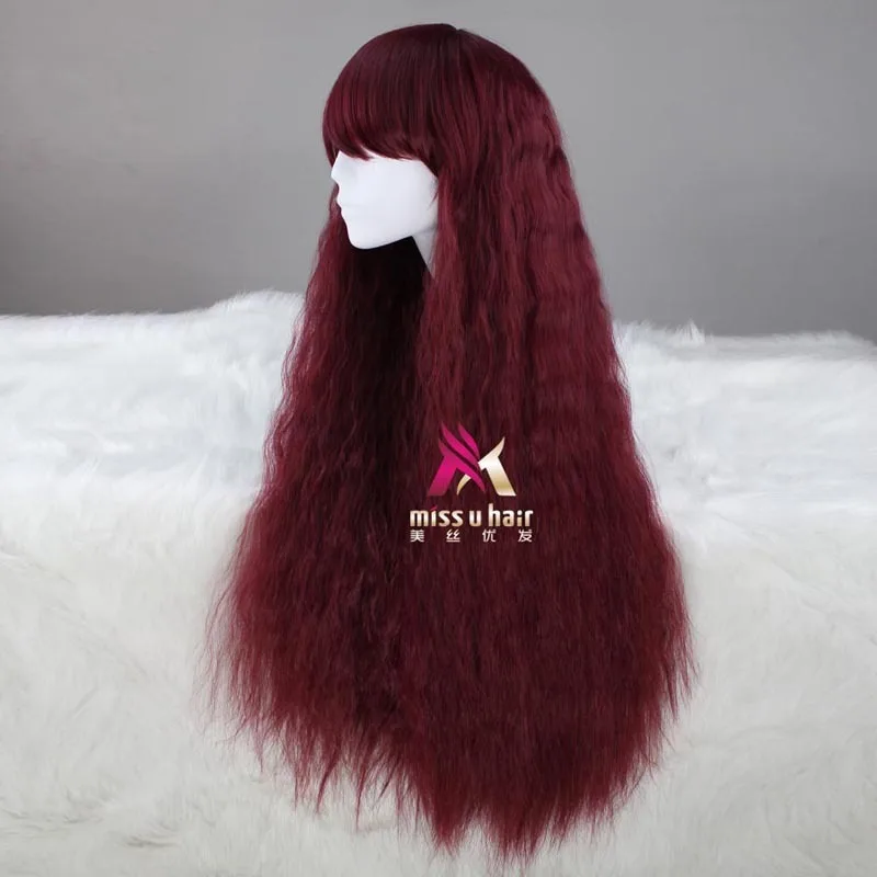 할로윈 파티 코스프레 의상 Mori girl lolita with red Claret 하라주쿠 Long curly Blunt bangs와 가발 가발 + 가발 모자