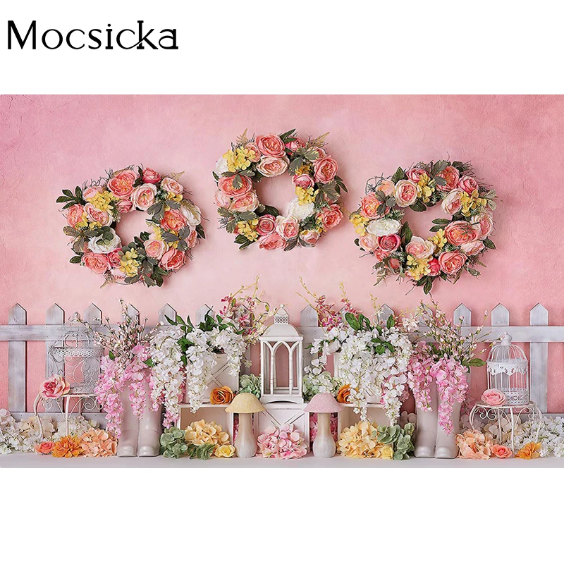 Mocsicka Baby Shower Theme Background Garland Pink Decoration Style Child Portrait Backdrop Photography Banner