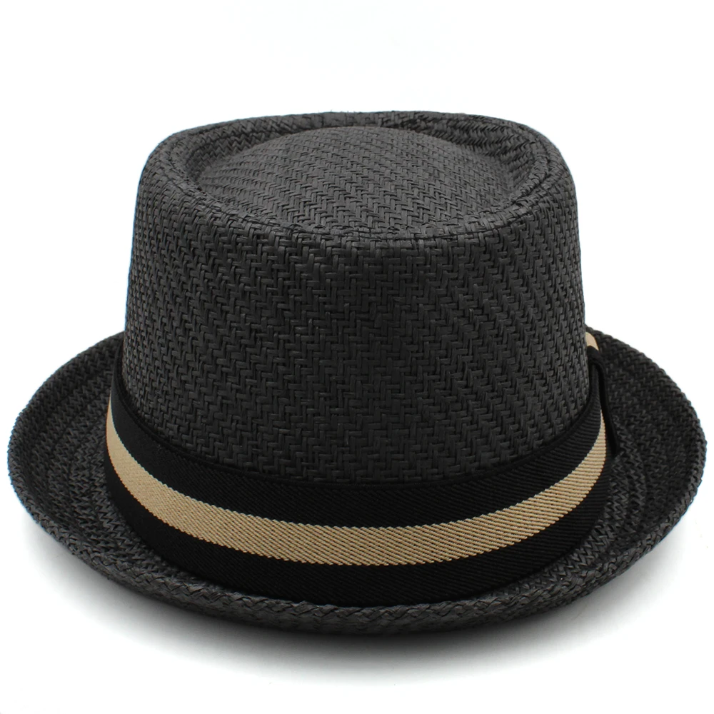 Men Women Classical Straw Pork Pie Hats Fedora Sunhats Trilby Caps Summer Boater Street Outdoor Travel Party Size US 7 1/4 UK L