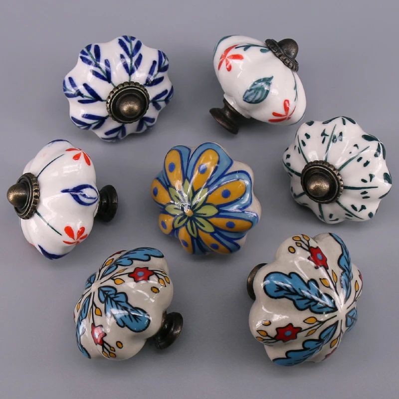 1x Kids room Drawer Knob Handle Colorful Pumpkin style Dresser Pull Ceramic Kitchen Cabinet Handle Knob Furniture Hardware