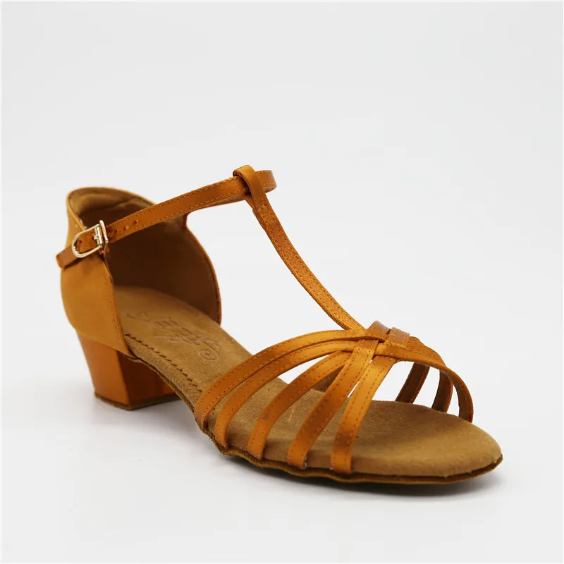 Girls Latin BD 604 Dance Shoes Soft Satin Anti Slip OutSole Shoe Sandal Dancesport Child Heel Ballroom Dancing Shoe Low Heel