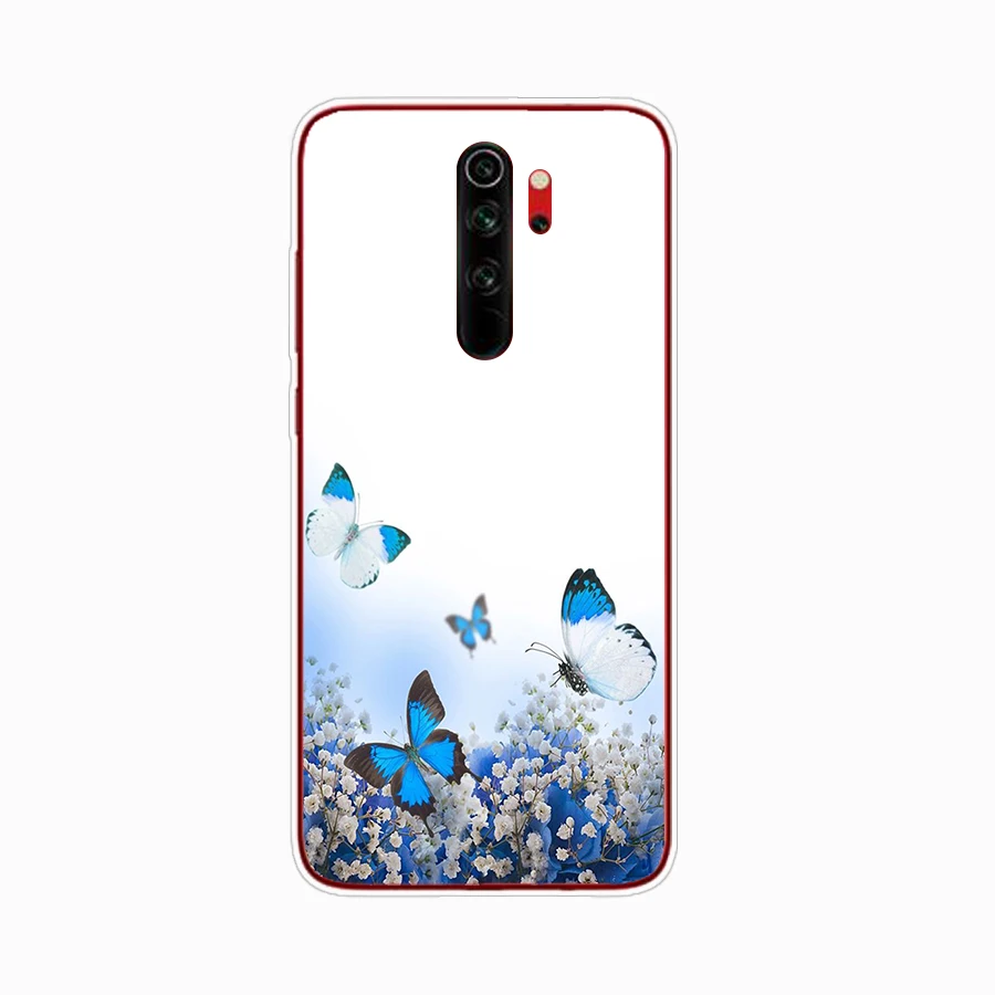 260kupu-kupu Merah Pada Bunga Mawar Putih Penutup Tpu Silikon Lembut Casing Ponsel untuk Xiaomi Redmi 7 8 9 8A 9A Note 7 8 9 Pro 8T 9S Casing