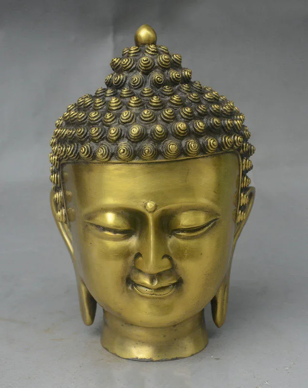 

8" Tibet Buddhism Bronze Shakyamuni Sakyamuni Buddha Head Bust Statue Sculpture