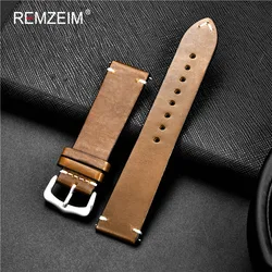 Handmade Genuine Leather Watchbands 18mm 20mm 22mm 24mm Watch Steel Buckle Band Strap High Quality Wrist Belt Bracelet + Tool