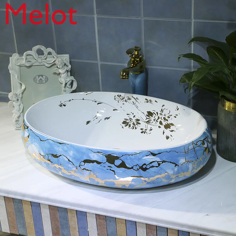 Ceramic Table Basin Square European Style Basin Oval Wash Basin Wash Basin Bathroom Household Table Wash Basin