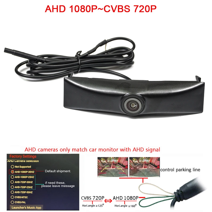 Fisheye 180deg 1920*1080P AHD car front view grille camera for Lexus ES 2015 2016  front grille camera 720P CVBS signal