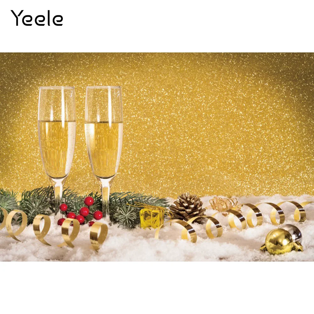 Yeele Gold Glitters Happy New Year Christmas Champagne Glass Photography Backdrop Photographic Backgrounds For Photo Studio