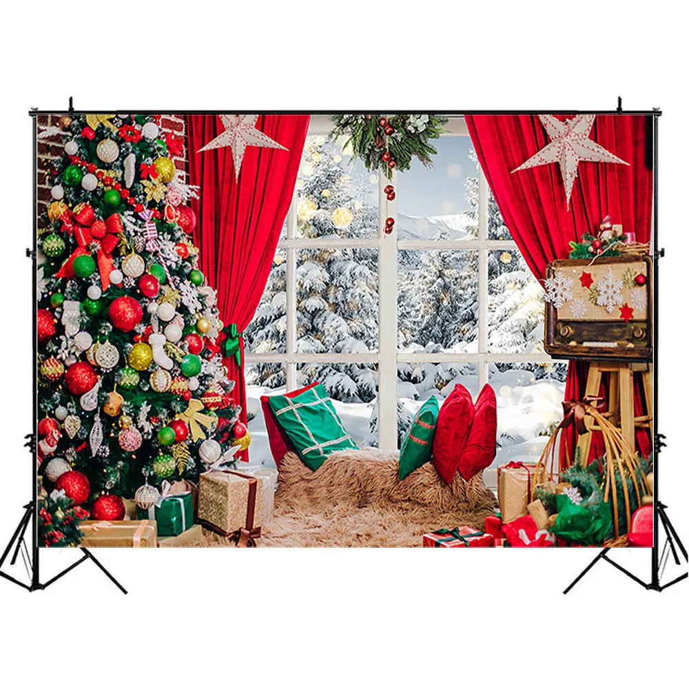 Mocsicka-クリスマスの背景,木,ボール,窓,雪の森の写真,柔らかい家,家族のポートレート写真