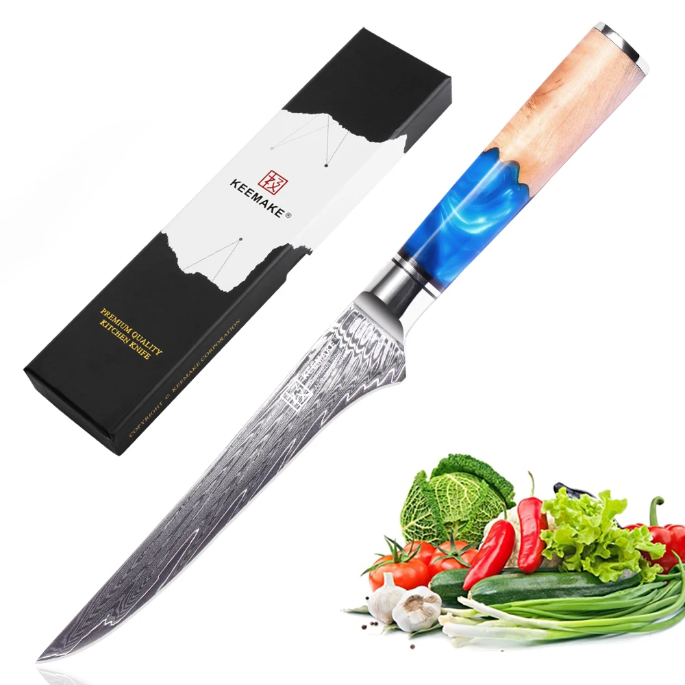 

KEEMAKE Boning Fillet Knife 6" Inch Ultra Sharp AUS-10 Damascus Steel Kitchen Knives Japanese Chef's Fish Deboning Slicing Cut