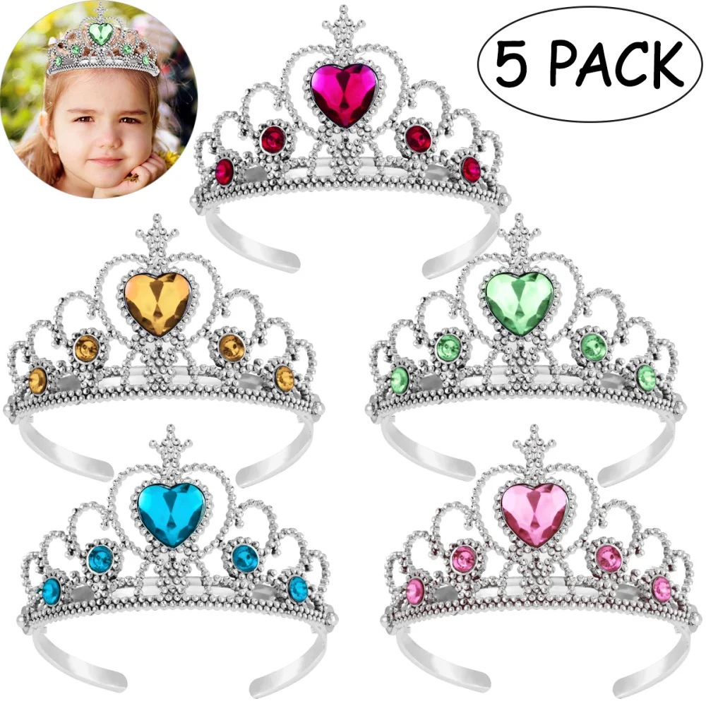 TOYMYTOY 5pcs Kids Tiara Crown Set Girls Dress up Party Accessories (Light Blue & Light Green & Rose Red & Pink & Yellow)