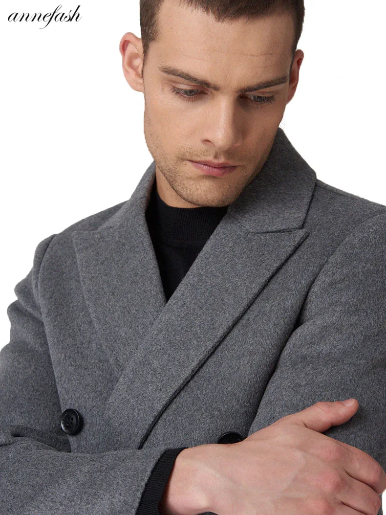 Free shipping custom made men light grey wool cashmere coat Slim fit casual longer jacket