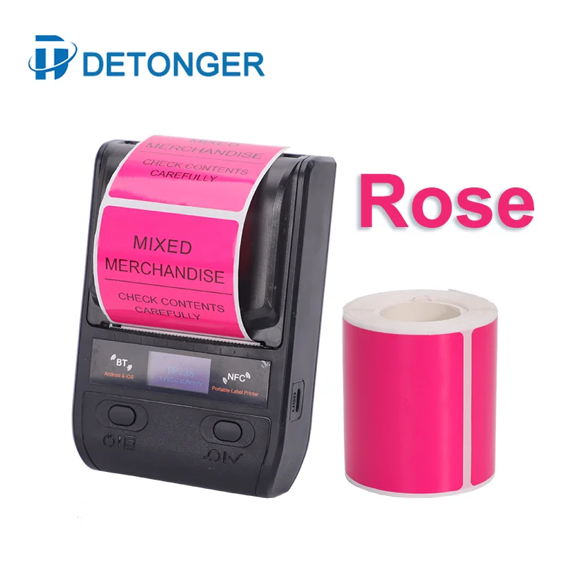 DETONGER DP23S 58mm Portable Thermal Printer with 4 Rolls Color Sticker Bluetooth Barcode Label Maker DP23S