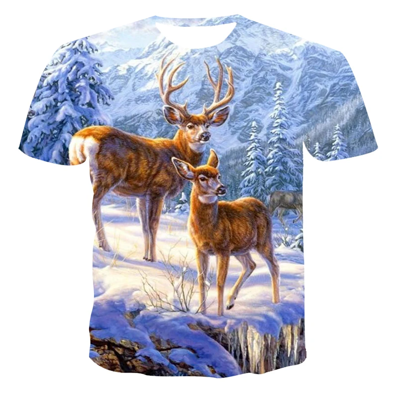 Deer T-shirt 3d print Animal T-shirts Men\'s outdoor sports hunting T-shirt popular deer hunting short sleeve Women Funny T-shirt