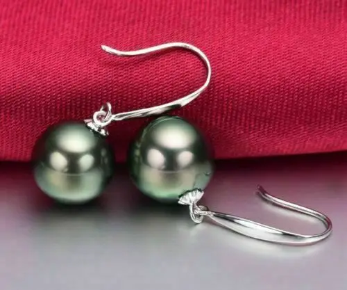 charming luster AAA 10-11mm Tahitian round pearl dangle earring