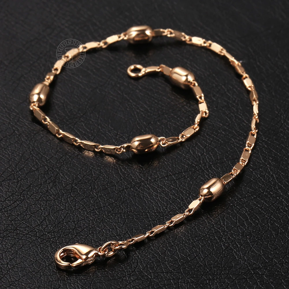 2MM Vintage Women\'s Beaded Bracelets 585 Rose Gold Color Wristband Bead Chain Party Jewelry Wholesale 20cm CB72