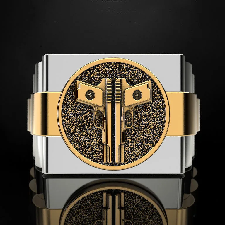 ヴィンテージパーソナリティツーガンリングオートバイパーティースチームパンク,クールなヒップホップメンズリング,バイカーアニバーサリーリング,ジュエリー