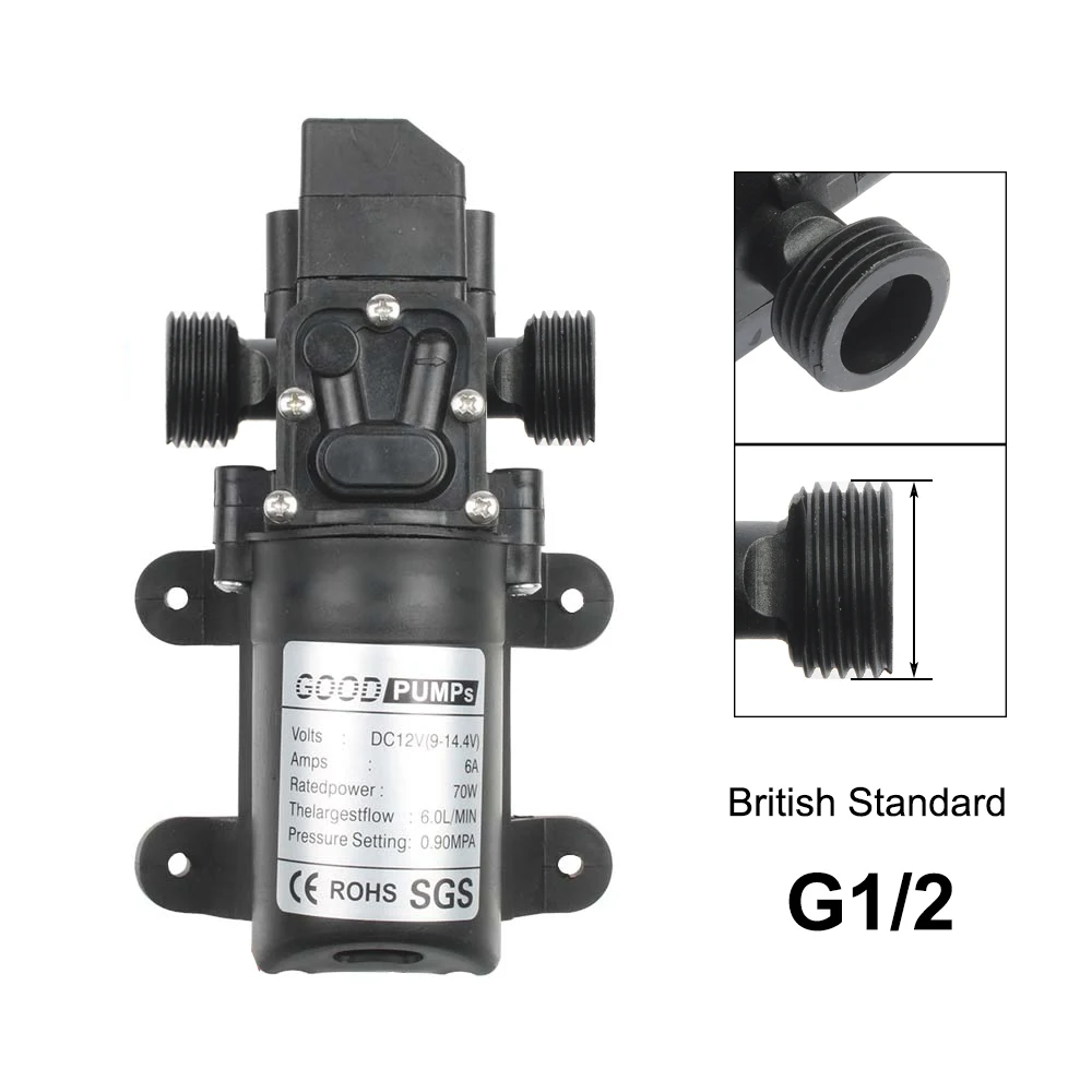 Самовсасывающий насос высокого давления, 12 В постоянного тока, 130 фунтов на квадратный дюйм, 6 л/мин, 70 Вт, 72 Вт, с Европейским источником питания, 6 А трубкой