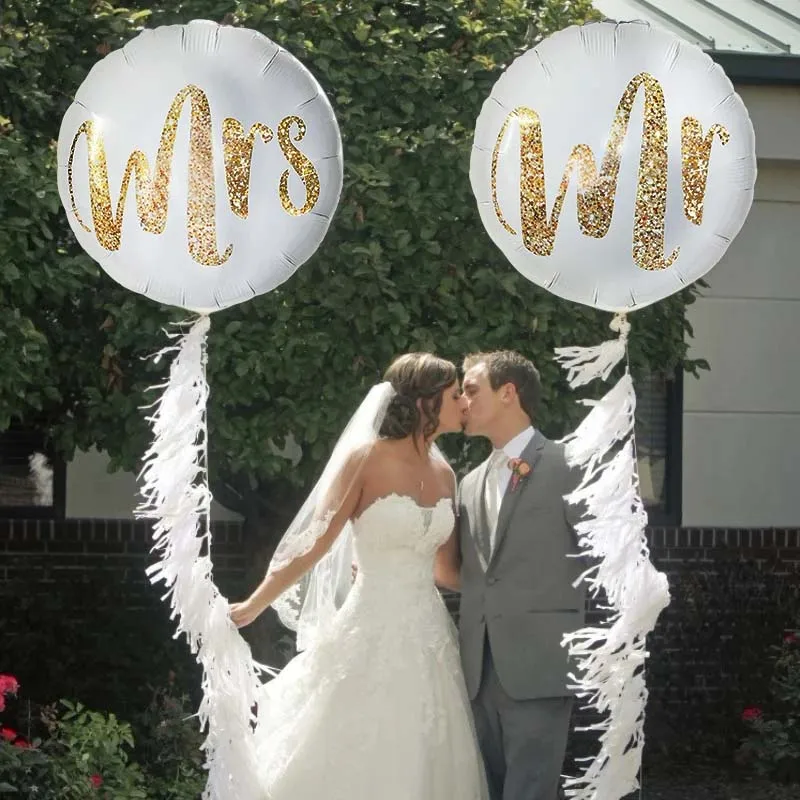 18inch Heart White Gold Glitter Print Mr&Mrs LOVE foil Balloons bride to be marriage Wedding Decor Valentine's Day Supplies