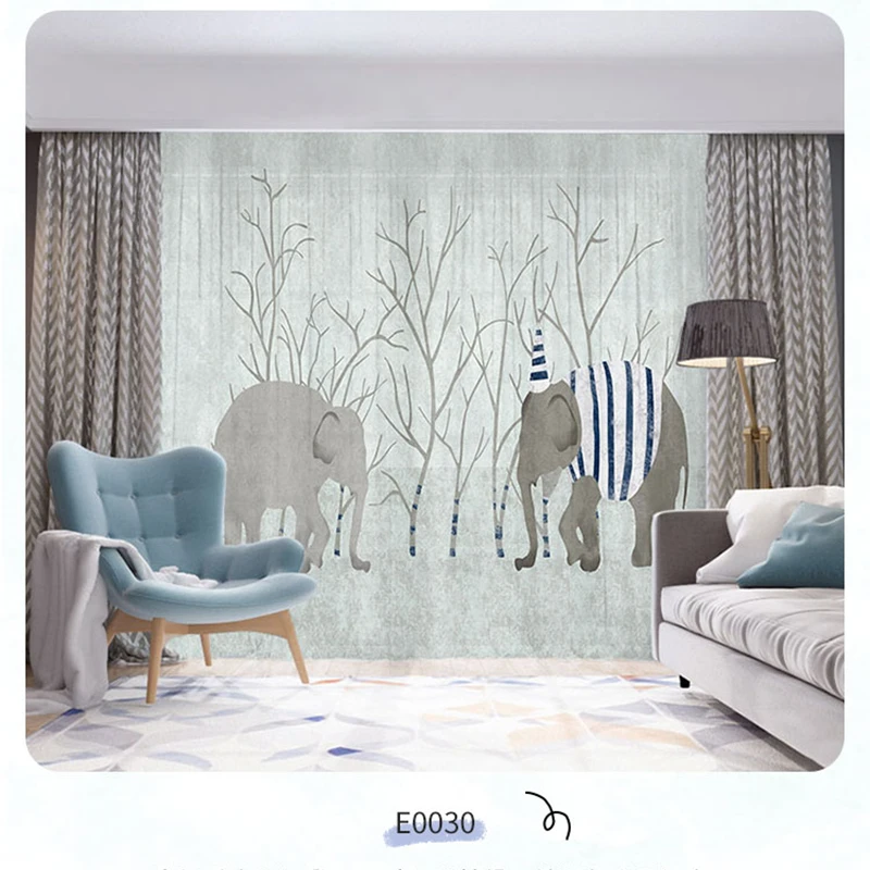 

Custom Chiffon Curtain Window Drape for Nursery Kids Children Living Room Elephant