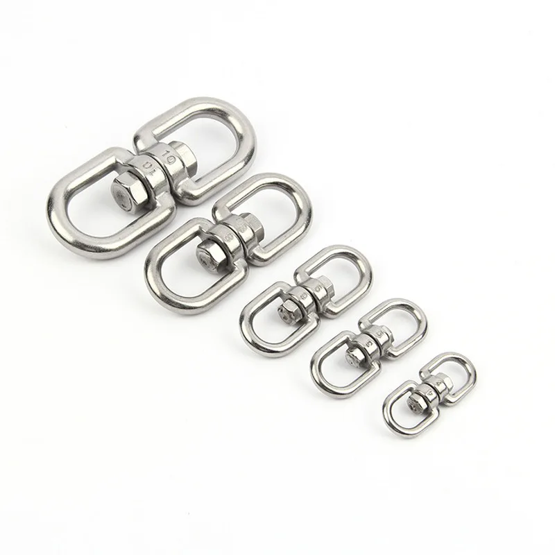 5PCS 304 Stainless Steel Swivel Hooks Tools Carabiner Equipment 4/5/6/8/10mm Double Eye Liftting Swivel Ring Chains Sling Parts