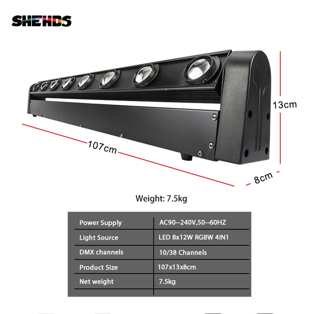 Imagem -02 - Shehd-refletor Led de Alto Poder 8x12w Rgbw Palco de Led Cabeça Móvel Case de Vôo Alta Potência com Profissional para Festa Ktv Disco dj Ambiente Interno