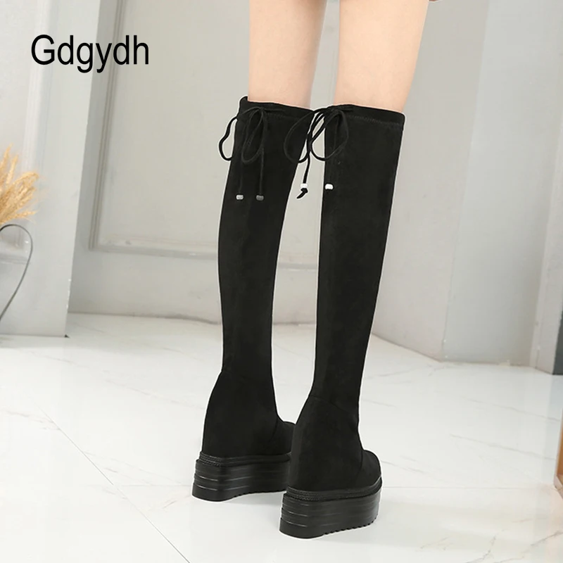 Gdgydh Winter Women High Boots Over The Knee Fashion Hidden Heel Warm Plush Thigh High Boots For Women Platform Shoes Suede