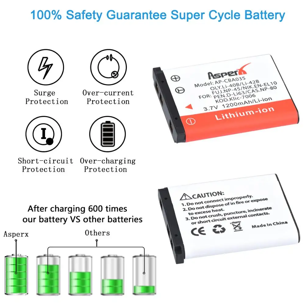 AsperX 4/3/2/1PC Li-42B Li-40B Li 40B 42b Li42B Li40B Li-ion Battery Camara Bateria for Fuji np 45 Olympus fe190 Fujifilm np-45