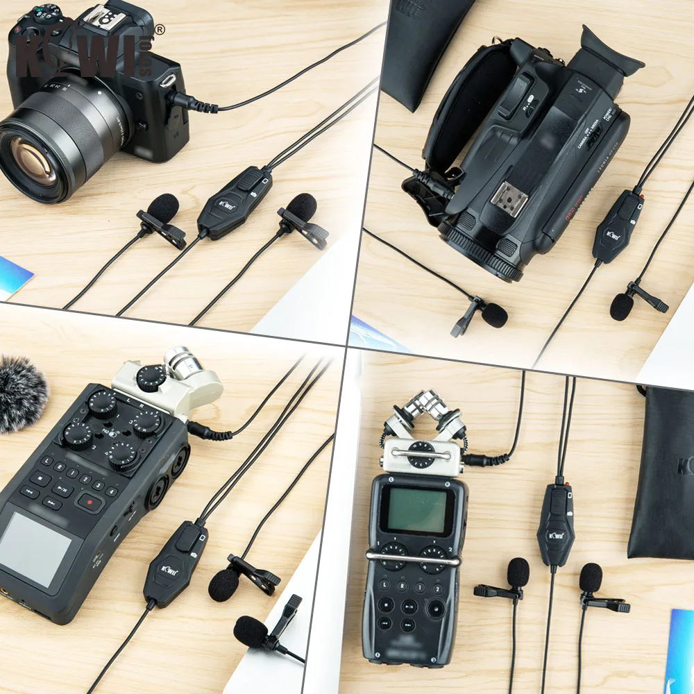 Micrófono Lavalier omnidireccional de doble cabeza para cámara Nikon, Canon, SONY, Fuji, videocámaras, teléfono inteligente, Interfaz de vídeo Vlog de 3,5mm