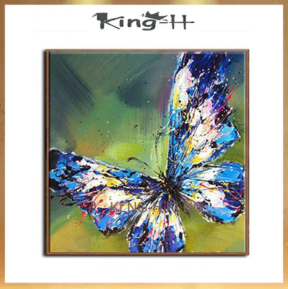 Pintura al óleo de mariposa azul Adorable abstracta hecha a mano sobre lienzo pinturas de animales para decoración para sala de