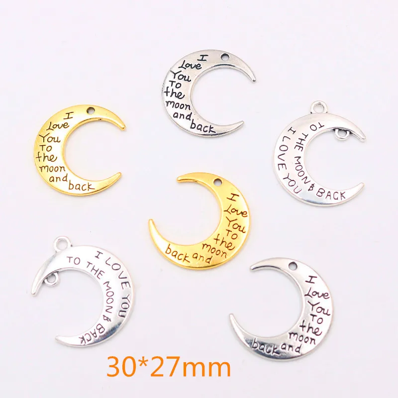 6pcs  I Love You To The Moon and Back Tag Charm Earring Necklace DIY Handmade Jewelry Alloy Pendants 30*27mm A1079